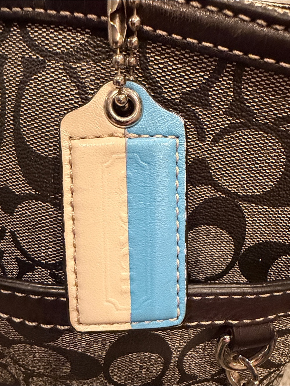 Coach Black Signature Stripe Workout/Diaper bag with blue interior! - Picture 3 of 15